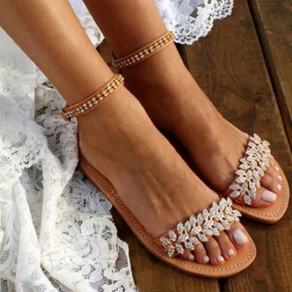 Bohemian Flat Ankle Strap Peep Toe Sandal